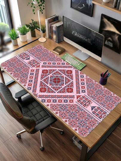 图案桌垫，适用于家庭和办公室的加长型大型鼠标垫、大型游戏鼠标垫、笔记本电脑键盘垫，底部采用防滑橡胶材质，边缘缝合加固。