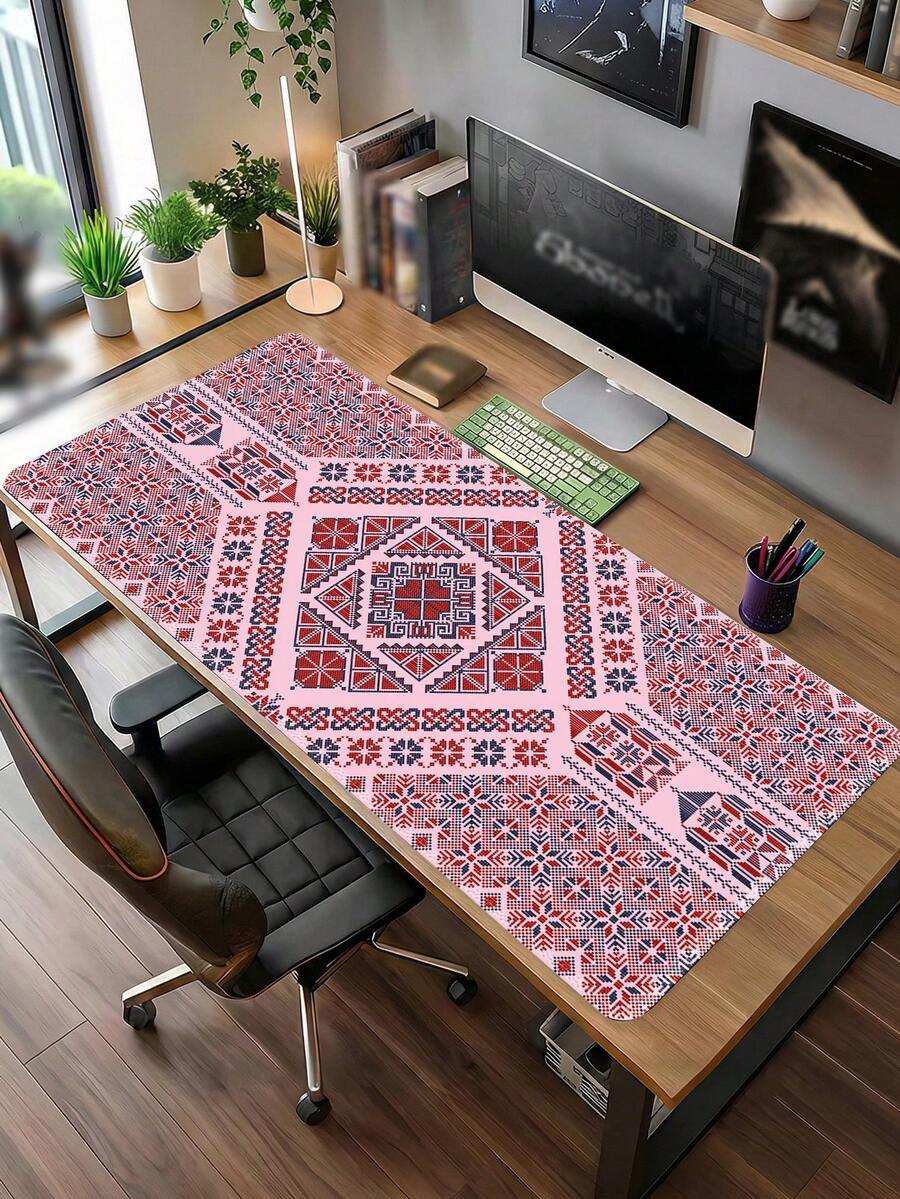 图案桌垫，适用于家庭和办公室的加长型大型鼠标垫、大型游戏鼠标垫、笔记本电脑键盘垫，底部采用防滑橡胶材质，边缘缝合加固。 - 彩色 - 查看 1