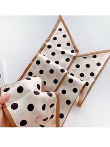 1件双面马链印花缎面围巾，可搭配女士连衣裙、短裤、腰带、包包、帽子、丝带、腰带 - 卡其波點 - 查看 8