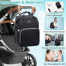 Diaper Bags With Changing Station,900D Oxford Waterproof Diaper Bag Backpack For Moms Dads With USB Charging Port,Large Capacity  Essentials(Ungrade Black) - 黑色 - 查看 4