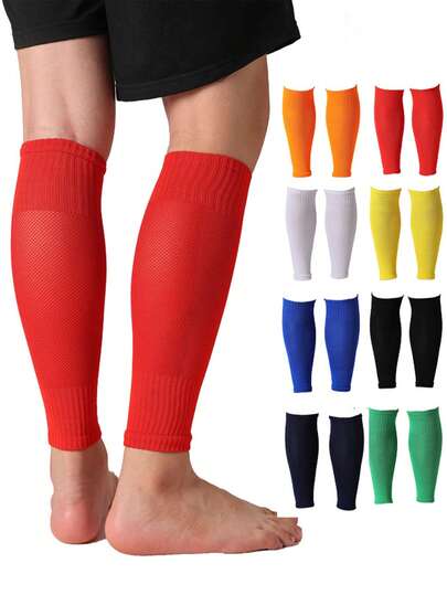 1 Pair Children's Sports Leg Sleeves, Football Shin Guards, Made Of Polyester Knit Fabric, Suitable For Outdoor Sports For Children Aged 8-16