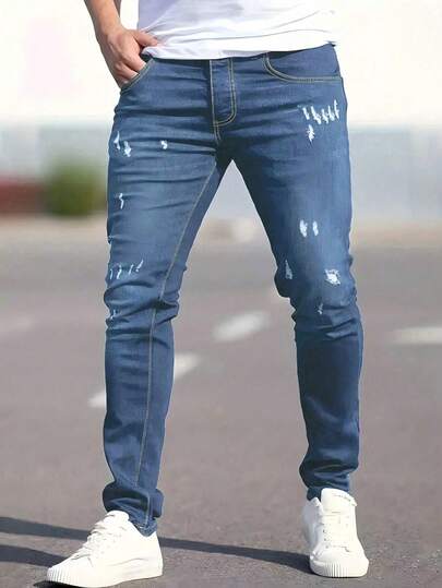 Jeans casual con vita elastica, stile grunge goth Y2K, adatti per sport, college, strada, lavoro, con effetto vissuto