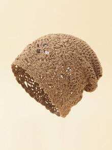 Vintage Flower Crochet Beanie Solid Color Hollow Out Breathable Knit Hats Elegant Skull Cap Beanies For Women Female - Nhiều màu - Xem 7