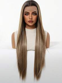 13x6蕾丝前置长直渐变棕色合成假发，适合日常、派对、化妆、舞会、情人节及其他场合。 - 彩色 - 查看 2