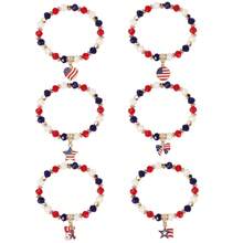 1 Piece Artistic Personalized Red White Blue American Emblem Beaded Bracelet, Color Mix Design Unisex Wristband, Fashion All-Match Jewelry For Men And Women - Pha lê Hoa Kỳ - Xem 3