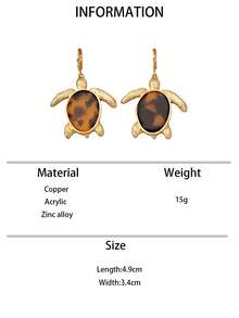 1对波西米亚极简可爱卡通孔雀石海龟耳环，适合女性，适合度假、派对、日常佩戴（图案随机） - 棕色 - 查看 9