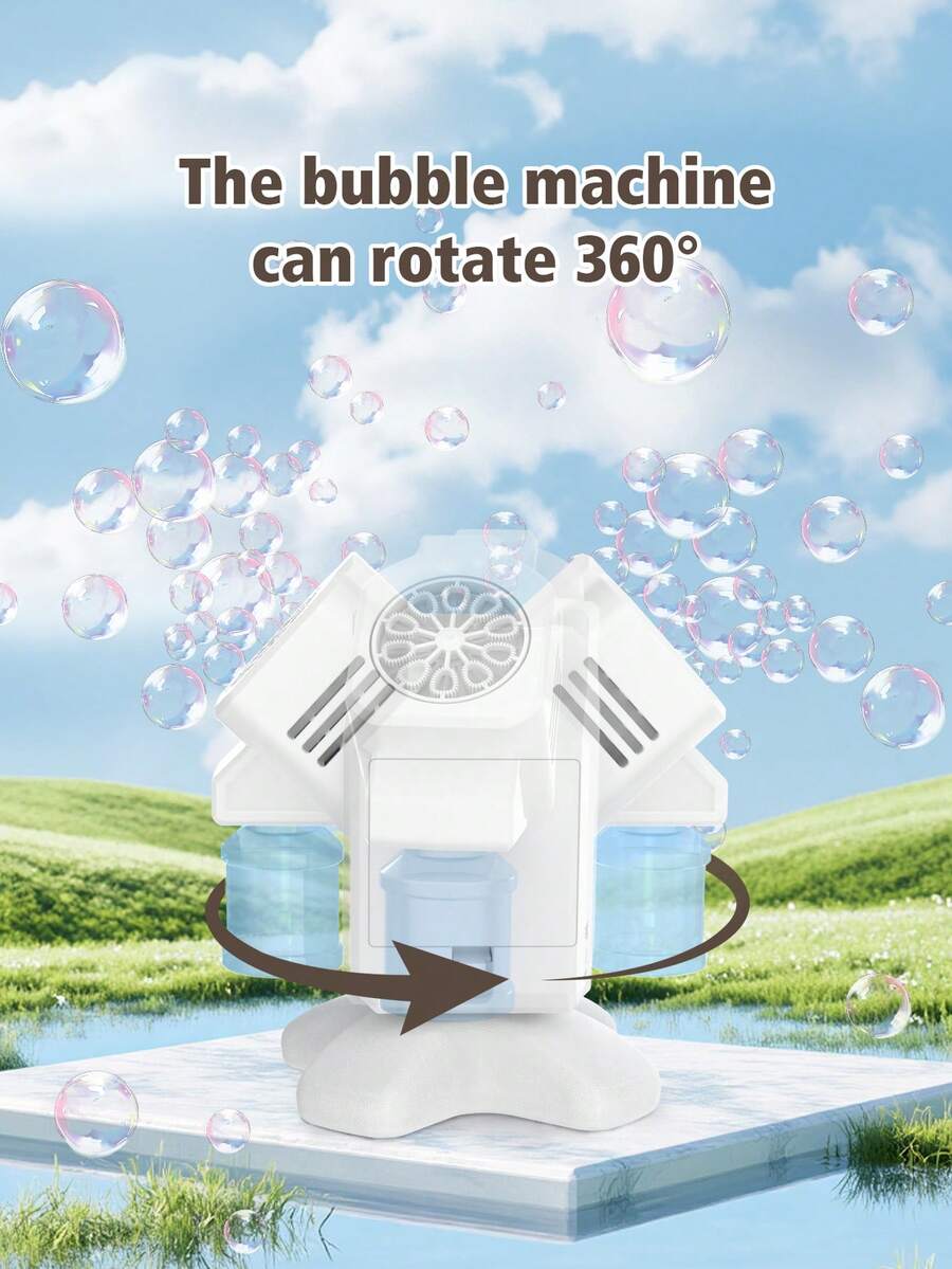 Rotating Dual-Head Bubble Machine Toy - One-Button Dual-Head Bubble Production. With Lighting And Electric. Outdoor Game, Party Activity Bubble Maker. Suitable Gift For Boys And Girls (Batteries And Bubble Solution Not Included)