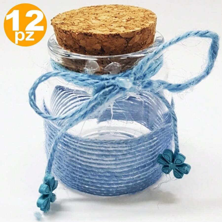 OISE ART STORE Bomboniera Ampolla Azzurro In Vetro Tappo Sughero Nastro Portaconfetti Bambino - - Multicolore - Visualizzare 1