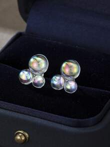 1 Pair Rainbow Bubble Earrings, Color-Changing Kaleidoscope Earrings, Cool Earrings Inspired By Demons, Gift Earrings - Silver - View 3