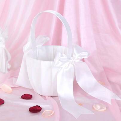 مجموعة سلة زهور فتاة الزفاف العاجية الأنيقة - تخزين وتنظيم DIY، حامل بتلات العروس الساحر لديكور الحفل، ملحقات العروس بأسلوب ريفي عتيق، لوازم باقة الزفاف