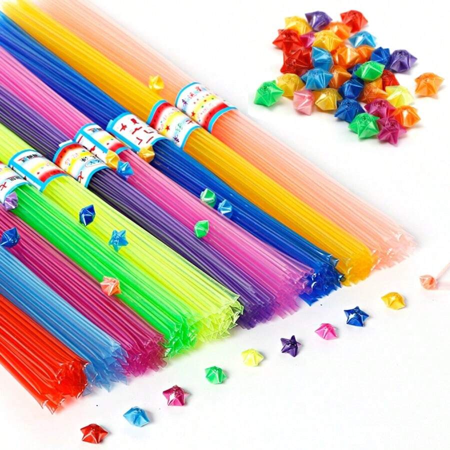 发光许愿瓶 - 可折叠塑料星星吸管和幸运星折纸套装