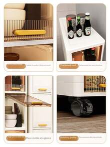 20厘米/7.8英寸超薄滑出式储物柜，3-5层翻盖式储物整理架，加厚塑料滚动储物推车，客厅玩具零食多层柜，衣物储物柜，家用防尘架，家用储物架，储物盒，塑料容器，油瓶，厨房储物配件，杯架，1个油瓶，勺架，厨房储物架 - 彩色 - 查看 7