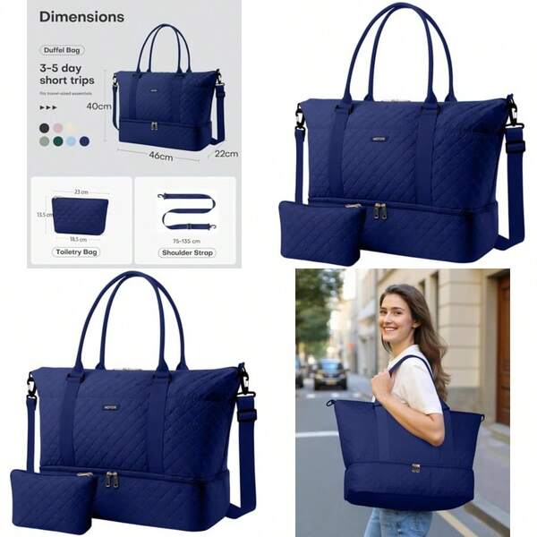 Travel Duffel Bag - Large Weekender Bags For Women Carry On Bag With Shoe Compartment Overnight Bag With Toiletry Bag For Travel Essentials Travel Accessories Dark Blue 22.0 X 46.0 X 40.0 Cm