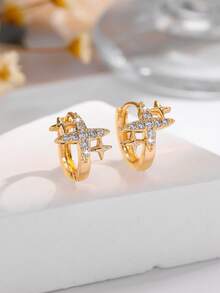 1 par de pendientes de botón elegantes y lindos con circonita cúbica de 4 garras, ideales para uso diario para mujeres y niñas - Multicolor - Ver 3