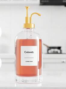 500ml/16.9oz Coffee Syrup Dispenser, Coffee Pump Dispenser, Glass Syrup Bottle With Pump, Black Upgraded Pump Head, Back To School Supplies - Gold - View 6