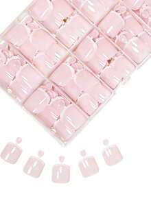 120 móng giả vuông ngắn màu trắng kiểu Pháp, phủ toàn bộ móng, màu hồng, dễ dàng tôn lên vẻ ngoài thời trang của phụ nữ và bé gái. - trắng - Xem 2
