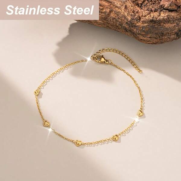 1PC Stainless Steel Heart Beaded Bracelets For Women Sweet Romantic No Fading Charm Bracelets New Birthday Jewelry Gifts