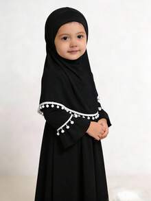 Bộ 2 món gồm váy dài tay màu trơn và khăn trùm đầu dành cho bé gái Hồi giáo. - màu đen - Xem 4