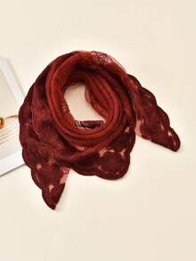 1PC Women Fashion Square Hijab Lace Edge Embroidered Geometric Veil Lightweight Elegant Headscarf For Daily & Abaya Matching - Burgundy - View 4