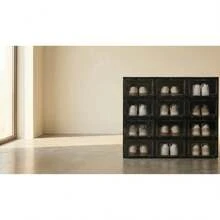 12 Pack Stackable Shoe Storage Boxes, Clear Plastic Sneaker Display Case With Magnetic Door, Extra Large Space Saving Shoe Organizer For Closet,Extra Large Clear Sneaker Display - Black - 12 Boxes - View 3