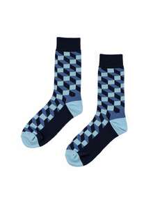 زوج جوارب متوسطة الطول للرجال والنساء بنمط ماسي أزرق داكن، قابلة للتنفس مناسبة للاستخدام اليومي والأعمال في جميع الفصول - متعدد الألوان - مشاهدة 6