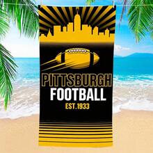 1pc Pittsburgh Football Helmet Design Beach Towel, Super Soft Microfiber Extra Large Beach Blanket, Super Absorbent Bath Towel, Suitable For Travel, Pool, Diving, Surfing, Yoga, Camping, Available In Multiple Sizes, Beach Accessories For Beach, Pool, Travel, Camping, Yoga Bathroom Decor - A - View 2