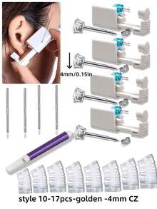 17 pièces/set Kit de perçage d'oreilles jetable et stérile, comprenant 4 pistolets de perçage d'oreilles, 4 tampons de nettoyage d'oreilles, 8 couvercles de protection d'oreilles jetables et imperméables, et 1 stylo de marquage. Convient pour le perçage d'oreilles personnel ou professionnel - Multicolore - Voir 17
