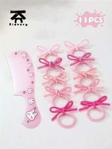 11件套女孩迷你蝴蝶结发圈和动物图案果冻迷你梳套装，便携实用糖果色小梳子，适合女孩发型设计和护发，送给女孩的最佳礼物 - 彩色 - 查看 11