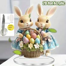 1 Piece Of 2D Flat Easter Rabbit Decoration With A Colorful Egg Basket For Home Desktop Decorative Items. - 1PC - View 2