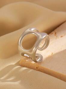 1枚不锈钢镂空宽戒指，简约设计，优雅百搭，高品质礼品，适合女性日常、派对、活动佩戴。 - 彩色 - 查看 12