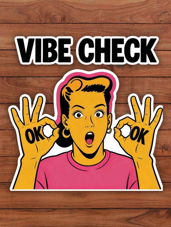 1pc VIBE CHECK Sticker - Cartoon OK Hand Gesture Funny Sticker Suitable For Personalizing Laptop, Notebook, Water Bottle, And Helmet Stickers Scrapbook Supplies Funny Stickers Scrapbooking Supplies Kindle