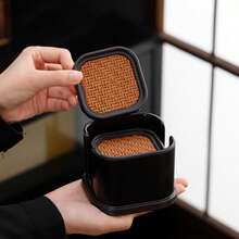 4pcs/Set Chinese Style Round Bamboo Woven Cup Coasters, Handmade Mats, Tea Cup Pads, Premium Tea Ceremony Cup Accessories - Multicolor - View 3