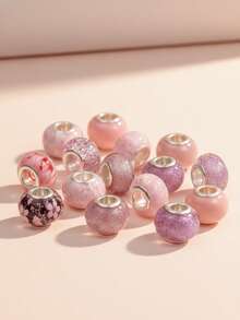 1顆粉色與奶油色樹脂珠,有氣泡及切割表面設計,適用於diy手鏈、項鍊或吊墜,創意diy配飾 - 串珠 - 查看 11