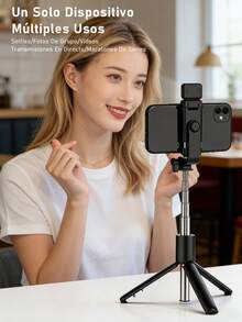 1,7 m Palo de selfie inalámbrico Bluetooth con trípode y luz de relleno LED, soporte de teléfono portátil de acero inoxidable giratorio 360°, ligero y compacto, compatible con iPhone 16/15/14/13/12/11/XS/XR/X/Plus, Galaxy S25/S24/S23/S22 Ultra y smartphones Android, incluido GoPro, adecuado para viajes, selfies, vacaciones, luz de relleno, actividades al aire libre, transmisión en vivo, vlogging, etc. - Unitalla - Ver 8