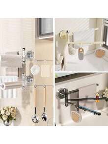 No-Drills 270° Swivel Towel Bar: 3-Arm Suction Cup Holder For Fast Drying & Organizing In Bathroom & Kitchen - Black - View 5