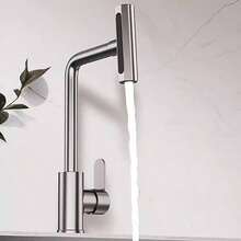 10-Piece Family, 16 Scenes, 11 Holidays Applicable - 3-Piece Set Single Handle 4-Mode Modern 2-In-1 Waterfall Kitchen Faucet (2 X 31.5in Inlets), With High Arch Spout And 360° Swivel Spout - Brushed Stainless Steel Sink Faucet, With Rain Shower Head And Dual Control Handles - Chrome Finish, Splash-Proof Design, Includes Mounting Hardware, Ceramic Valves, Single Hole Mount, Fits Modern Sinks, Compatible With Sinks (Sink Not Included), Christmas, Halloween, Four Seasons - A - View 4