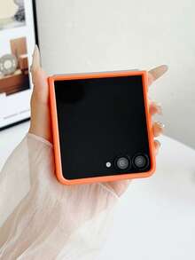 1pc Fashionable And Simple Solid Color PC Material Magnetic Element Folding Phone Case, Can Protect And Prevent Falling: Compatible With SamsungGalaxy Zflip 3/Zflip 4/Zflip 5/Zflip 6/Zflip 7/ Razr 50 Ultra/ Razr 60 Ultra/ 60/ Razr 50/Galaxy Z Flip7 FE - Orange - View 3