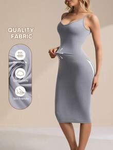 Suprenx 1pc Women's Spaghetti Strap Tummy Control Lift Bust Bodycon Dress, Suitable For Layering Or Outerwear - Light Grey - View 4