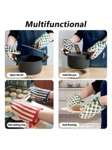 1/2 piezas Guantes de horno resistentes al calor con rayas - Guantes para hornear a prueba de calor y aislados - Accesorio de cocina - Multicolor - Ver 7