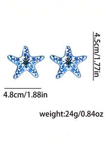 1 Pair Fashionable Versatile Personalized Alloy Starfish Stud Earrings, Minimalist Elegant Design For Women - Blue Starfish - View 4