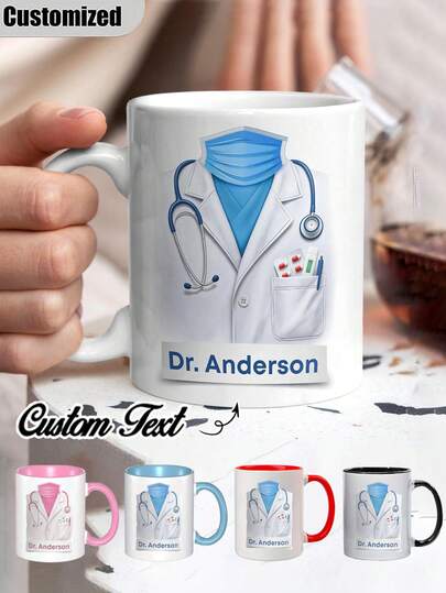 Taza personalizada con tema médico con diseño de estetoscopio y atención médica - Con nombre y título de médico/enfermera - Adecuado para profesionales y estudiantes de la salud - Regalo ideal para hospital, clínica u oficina