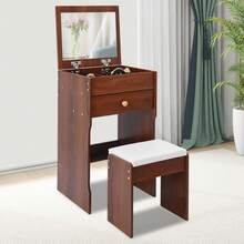 Compact Makeup Vanity Table With Mirror & Stool, 40cm Flip-Up Dressing Table For Bedroom With Storage Compartments, Vanity Table With Mirror For Bedroom, Space-Saving Vanity Desk - Warm White, Black Walnut, White Oak - Quả óc chó đen - Xem 3