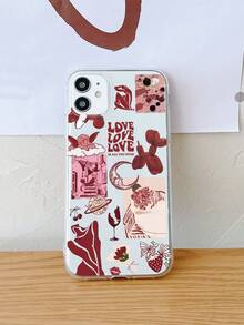 甜美酷炫拼贴透明手机壳 | 爱心主题浪漫ins风 | 情人节手机壳 | 复古天使、气球狗、月亮、酒杯、花朵、蝴蝶图案手机壳，兼容和Galaxy手机壳，兼容 16/17/17 Pro Max/12 Pro，国际版，非国内版 - 無色 - 查看 3