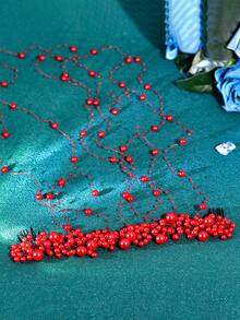 1件优雅新娘珍珠流苏发箍，婚礼发饰，女士派对头饰 - 紅色 - 查看 4