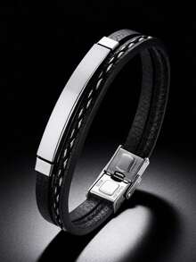 1pc Personalized Minimalist Jewelry, Stainless Steel Laser Engraved Name Bracelet, Best Gift For Men, Suitable For Graduation, Back To School, Father's Day - Multicolor - View 8