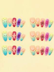 30 miếng dán móng tay 3D hình hoa và chấm bi đỏ, hình dáng hạnh nhân, màu xanh lá nhạt, thích hợp sử dụng hàng ngày, cho mùa xuân/hè. - Nhiều màu - Xem 4
