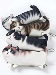 1pc Cute Cat Plush Pencil Case, Large Capacity, Creative Stationery Storage Bag, Gift, Doll Pencil Pouch - Multicolor - View 2