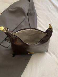 Hollow Straw Woven PU Patchwork Mini Underarm Bag With Star Pendant Detachable Leather Shoulder Strap Zipper Closure Women's Crossbody Small Bag - Coffee Brown - View 11