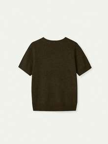 New Spring/Summer Women's Knit Short Sleeve Top, Casual Minimalist Style Olive Solid Color Crew Neck Pullover, Suitable For Daily Wear And Commuting - Army Green - View 5