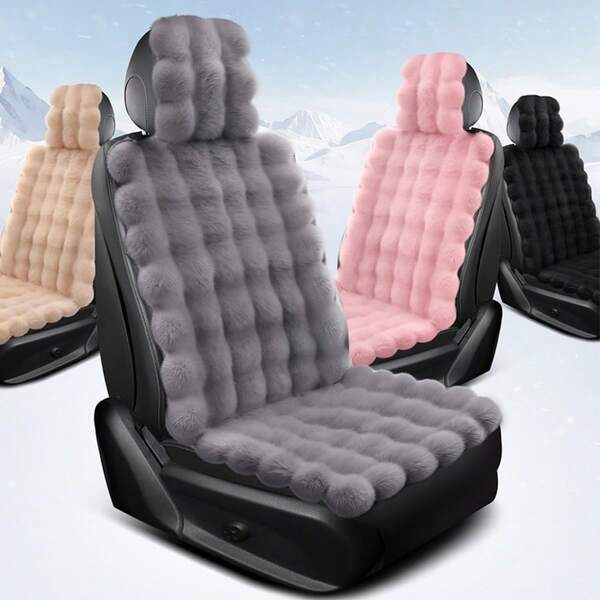 1pc Car Seat Cushion, Plush Short Fur, All Season Use, Warm In Winter, Thickened Backrest, Car Seat Cover, Single Piece With Backrest, Thick Plush, Car Interior Accessories